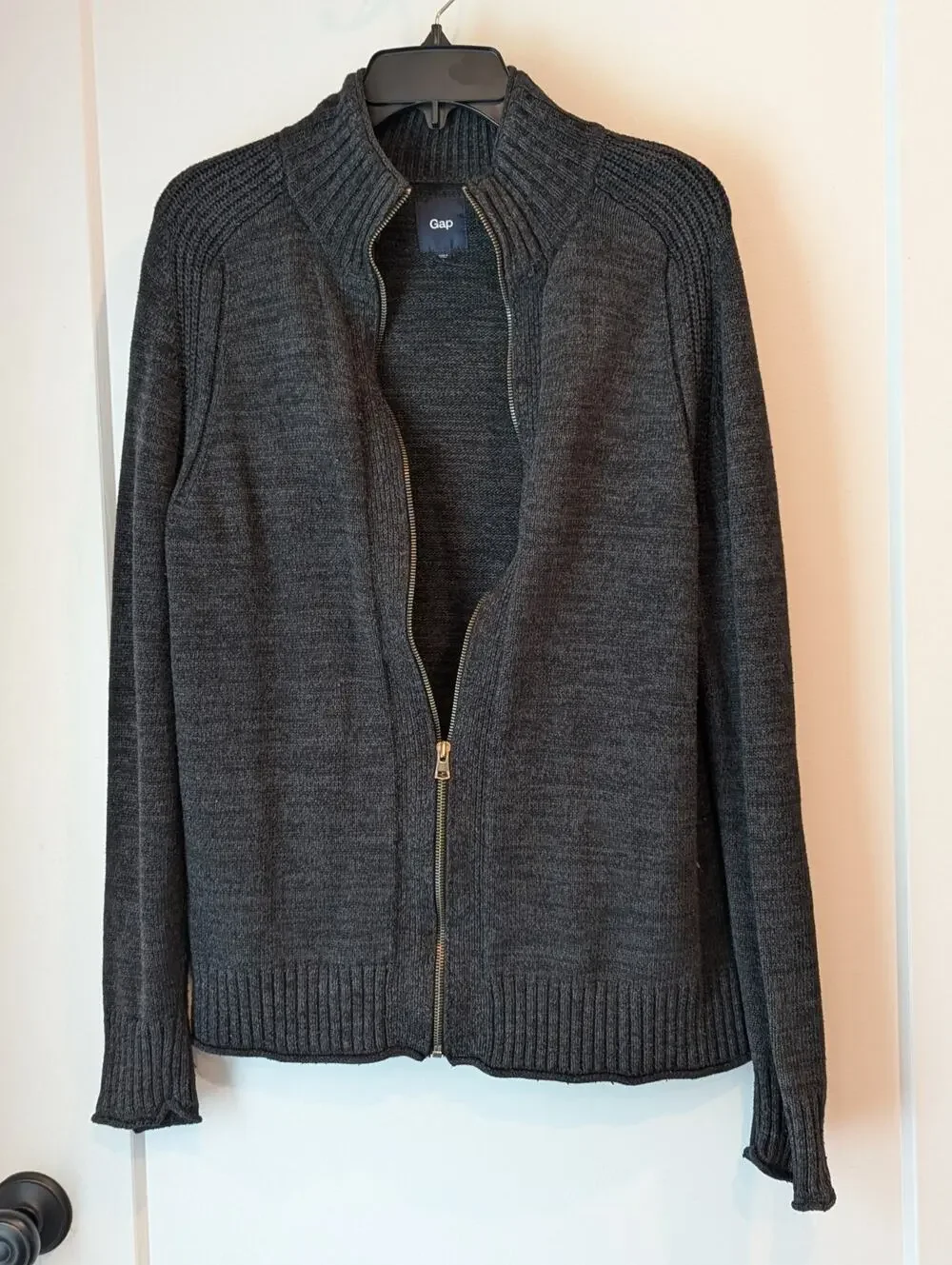 Gap Mens Large Sweater Zip Cardigan Charcoal Gray Cotton Blend W/Silk